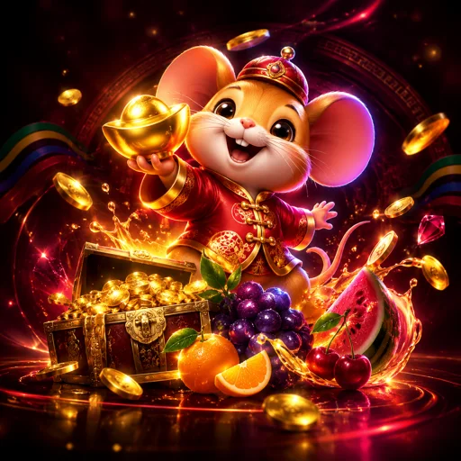 Tela do Fortune Mouse mostrando a grade 3x3 com o wild do ratinho ocupando o rolo do meio durante um respin